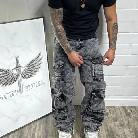 Men's Slim-Fitting Casual Straight-Leg Denim Jeans with Pockets, Fashion Jeans, Vintage Wash Solid Color Streetwear Pants for All Seasons