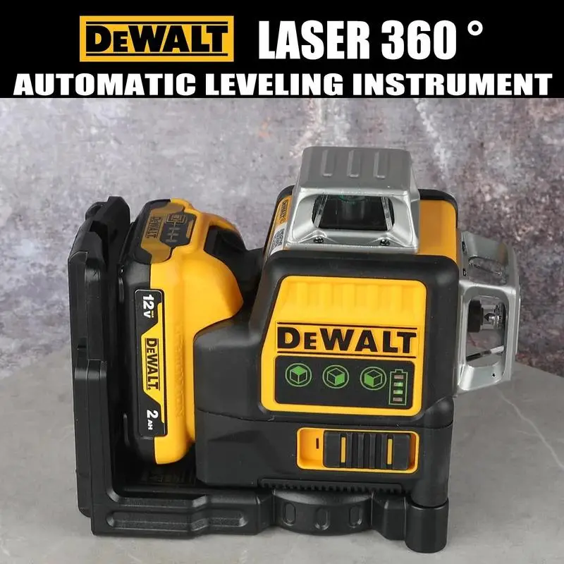 Dewalt DW089LG Professional Grade Laser Level Unit, 3-Sided 360-Degree Vertical 12-Line Green Light, 12V Power for Precise Alignment