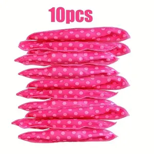 10Pcs Pink Polka Dot Heatless Hair Curlers, Soft Foam Sleeping Rollers, Overnight Natural Waves, No Heat Damage, DIY Styling Tool For Women Girls