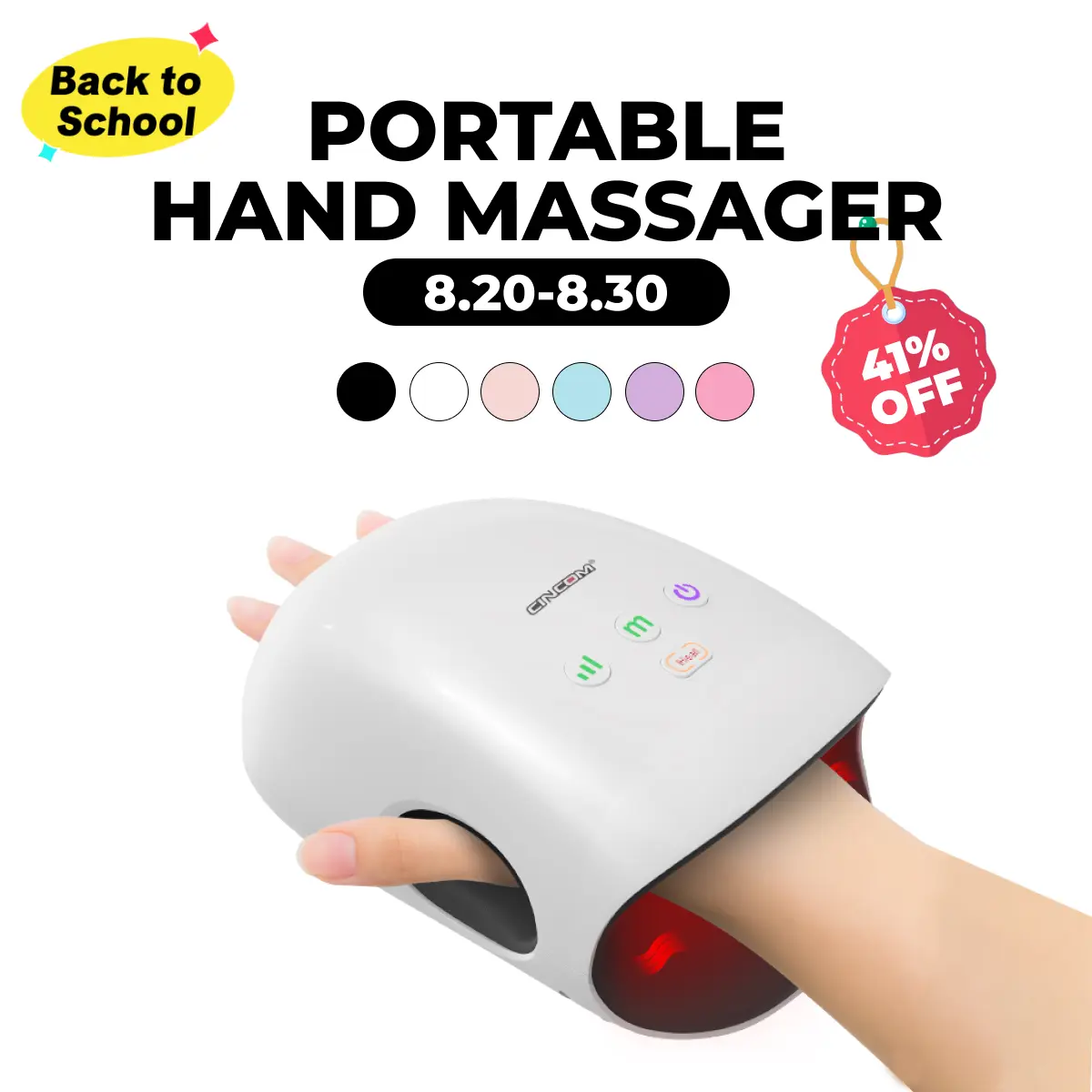 CINCOM Portable Hand Massager with Comfort Heat - Cordless, Adjustable Settings, Auto-Off, White, Black, Pink, Blue, Perfect Gift for Families, Men & Women - Ideal for Black Friday, Thanksgiving, Christmas, Birthdays & More,dorm essentials