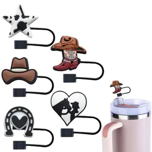 Western Style Cowboy Hat and Boots Pattern 5 Pcs Set - Durable Silicone Dustproof Cover for Straw Protection stanley cup