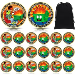 24/30/48/60 Sets Dumpster Fire Challenge Coins Sets Humorous Employee Appreciation Gift for Nurse Teacher IT Service Industry Workers Coworker Student, Humorous Frog Steel Medallion with Bag, Emotional Support for Team Favor