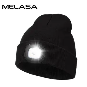 MELASA Unisex Hat with Light, USB Rechargeable Hands Free Headlamp LED Beanie, Winter Gifts for Men Dad Father Husband Him