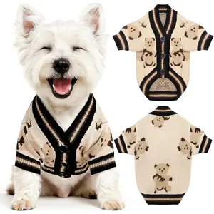 Small  Sweater Cute Bear  Cardigan Coat Clothes for Small Medium Dogs Boy Girl Soft Warm Fall Winter Puppy Knitted Outfits Chihuahua Shih Tzu, (Beige, Small, Chest 12" Length 9.5")