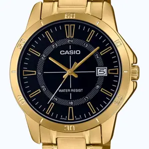 new Casio Gold tone stainless steel analog black dial Ladies Watch MTP-V004G-1C