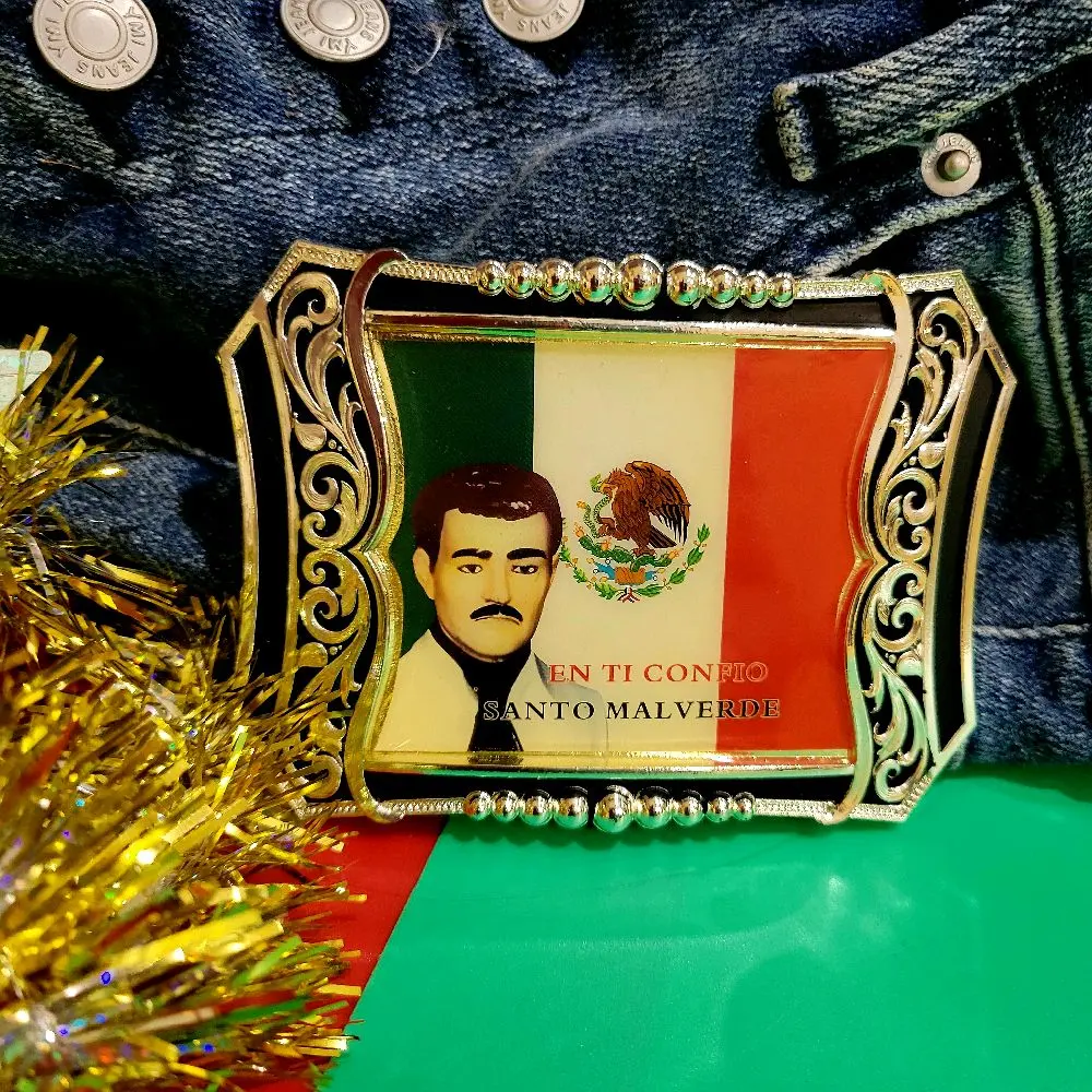 Men's Jesus Malverde Western Belt Buckle - Handcrafted Zinc Alloy Metal Accessory, Accent Men's Belts with Vintage Appeal