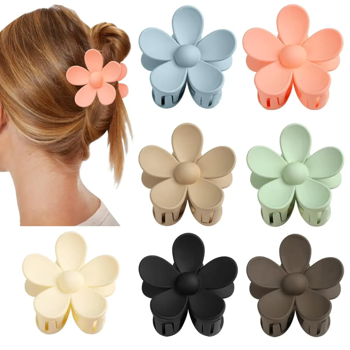 Flower Hair Clips 7 PCS Clips for Women Matte Large Claw Clips Strong Hold Jaw Clamps Hair Accessories for Thick Hair