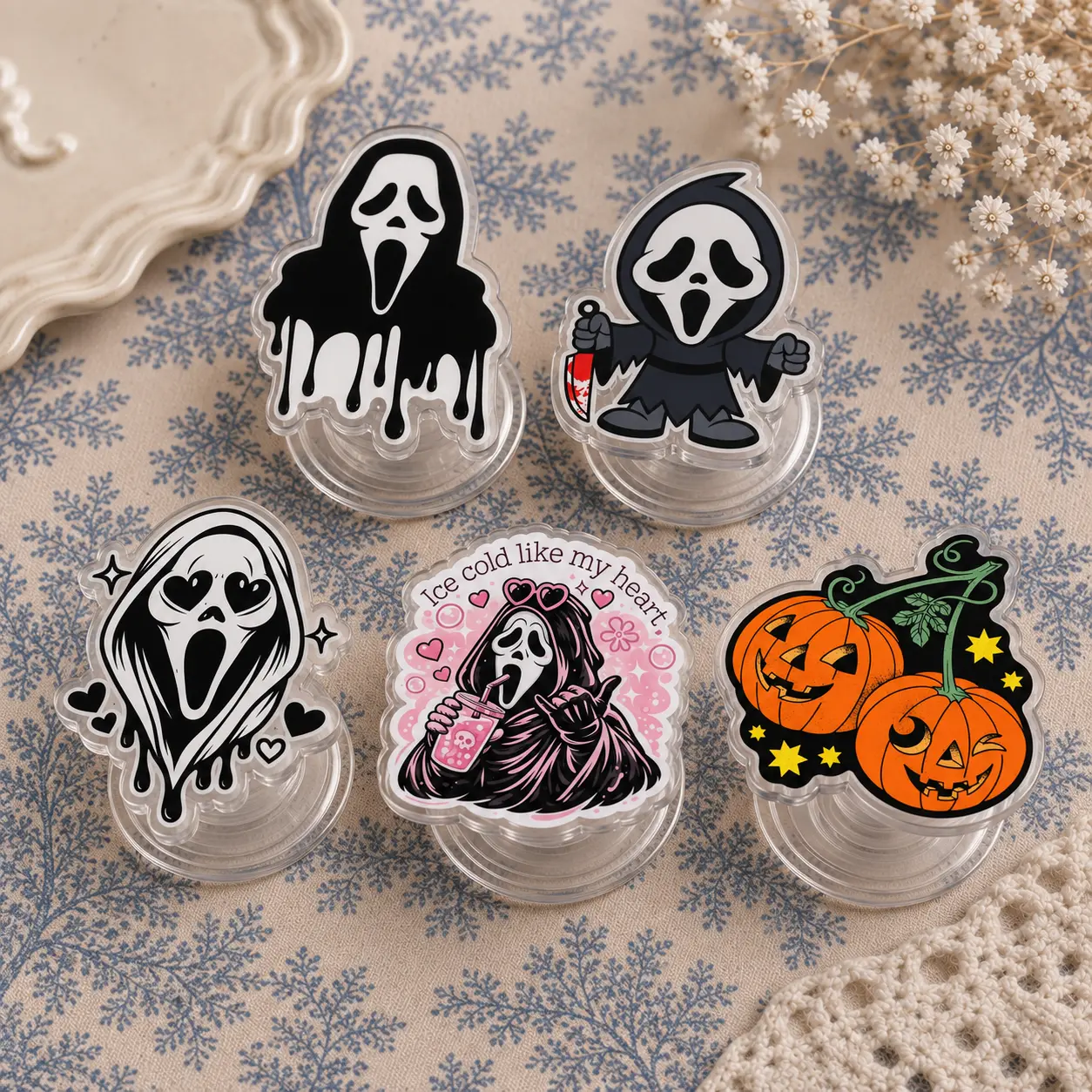 Spooky Ghostface Acrylic Phone Grip, Cute Horror Movie Killer Griptok for Phone