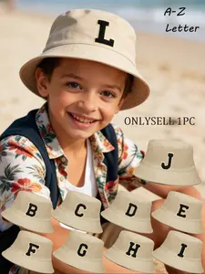 1PC A-Z Letter Fisherman Hat, Summer Sun Protection Shade Cap, Sunhat, Unisex Beach Vacation Panama Hat, Suitable for Kids over 8 Years