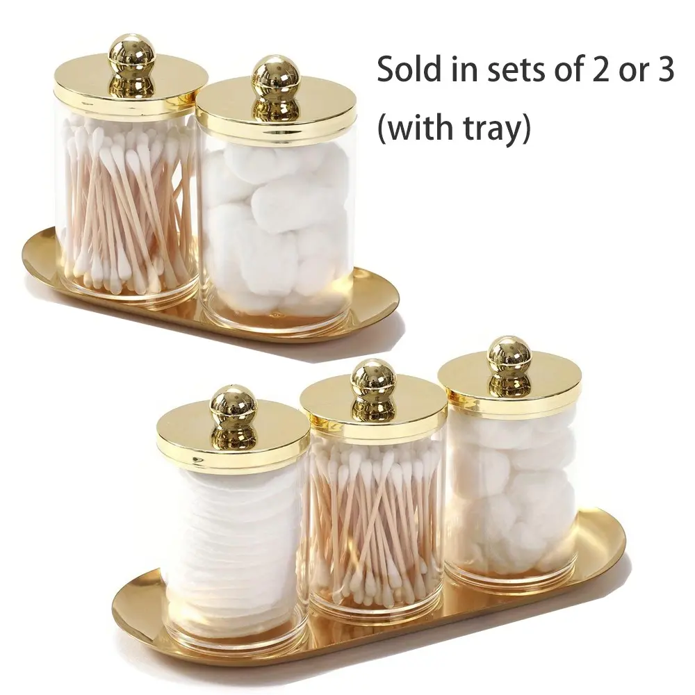 2pcs/3pcs Qtip Holder Bathroom Set with Tray Acrylic Plastic Apothecary Jars Qtip Dispenser Canister with Lid, for Cotton Ball, Cotton Swab, Bathroom Accessories Organizer, Modern Bathroom Accessories