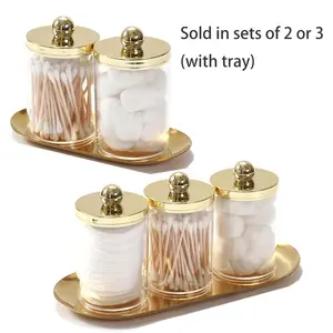 2pcs/3pcs Qtip Holder Bathroom Set with Tray Acrylic Plastic Apothecary Jars Qtip Dispenser Canister with Lid Vanity Tray, Bathroom Organizer Supplies, for Cotton Ball, Cotton Swab, Bathroom Accessories Organizer