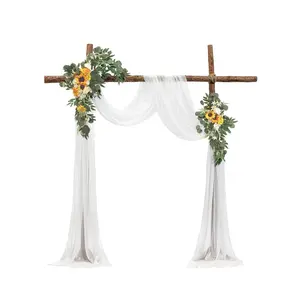 fathersdaygift VEVOR Artificial Wedding Arch Flowers Kit, Yellow Wedding Arch Flowers with Drapes Kit (Pack of 3) - 2 Pcs Floral Arrangement, 1 Pcs Sheer Drapes, for Ceremony Bouquets Reception Backdrop Decoration