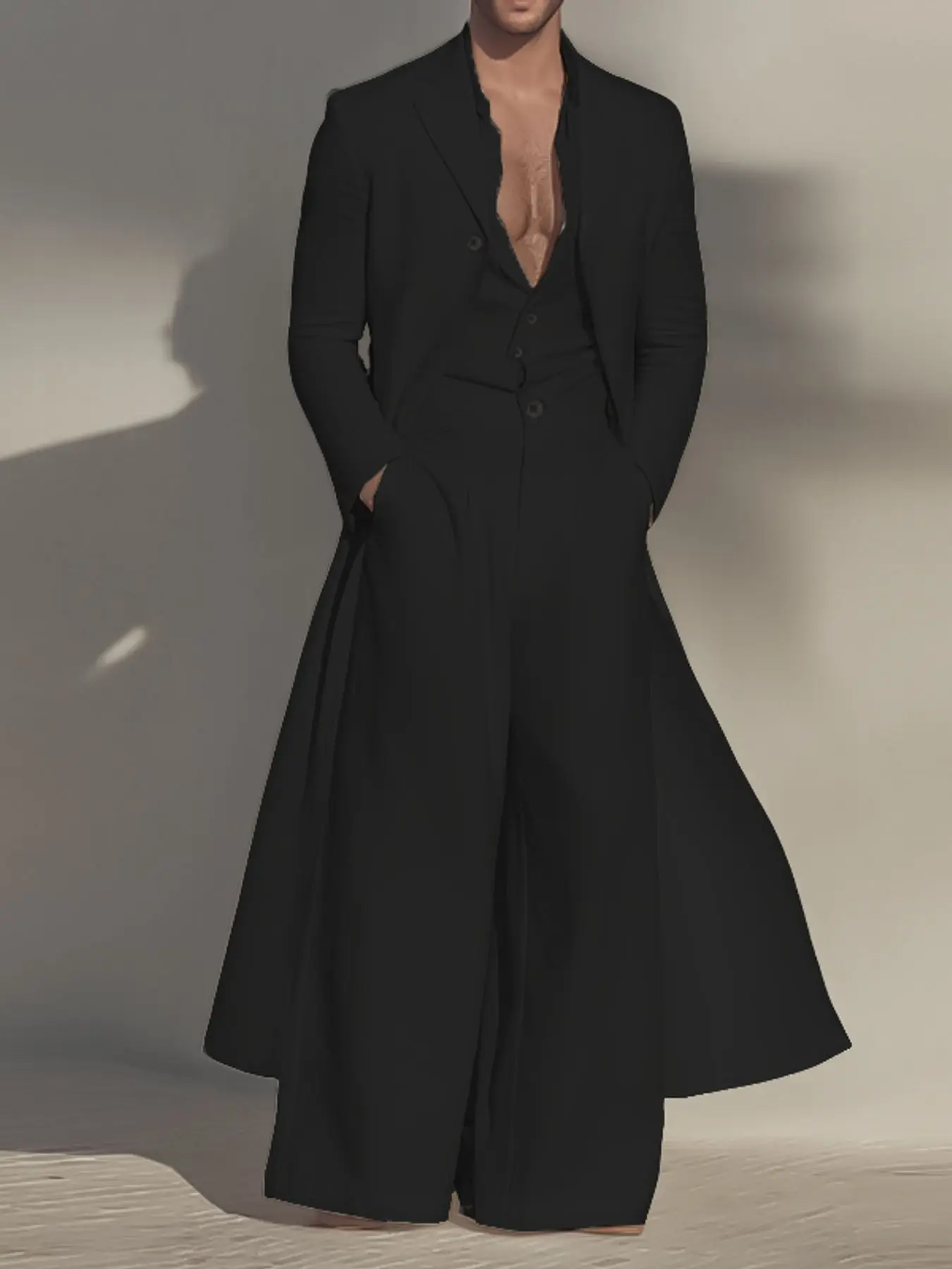 INCERUN Men's Solid Color Formal Minimalist Suit Set, Formal Wear, Blazer and Jumpsuit with Lapel Long Sleeves and Wide Leg Design for Daily Outings and Parties