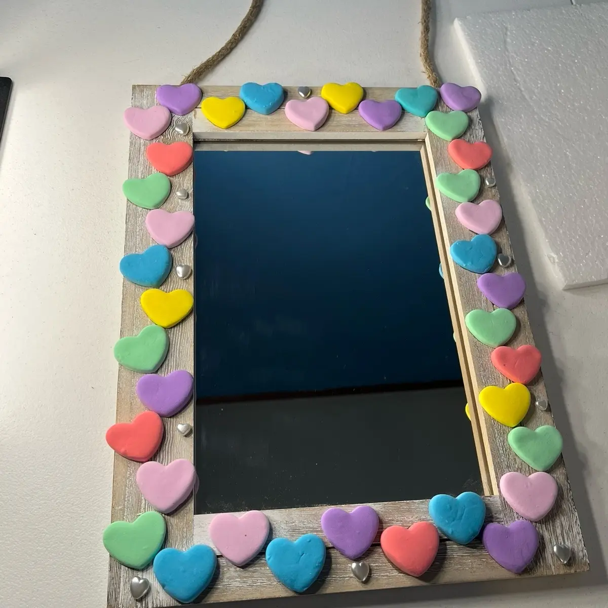 Rainbow heart foam clay mirror