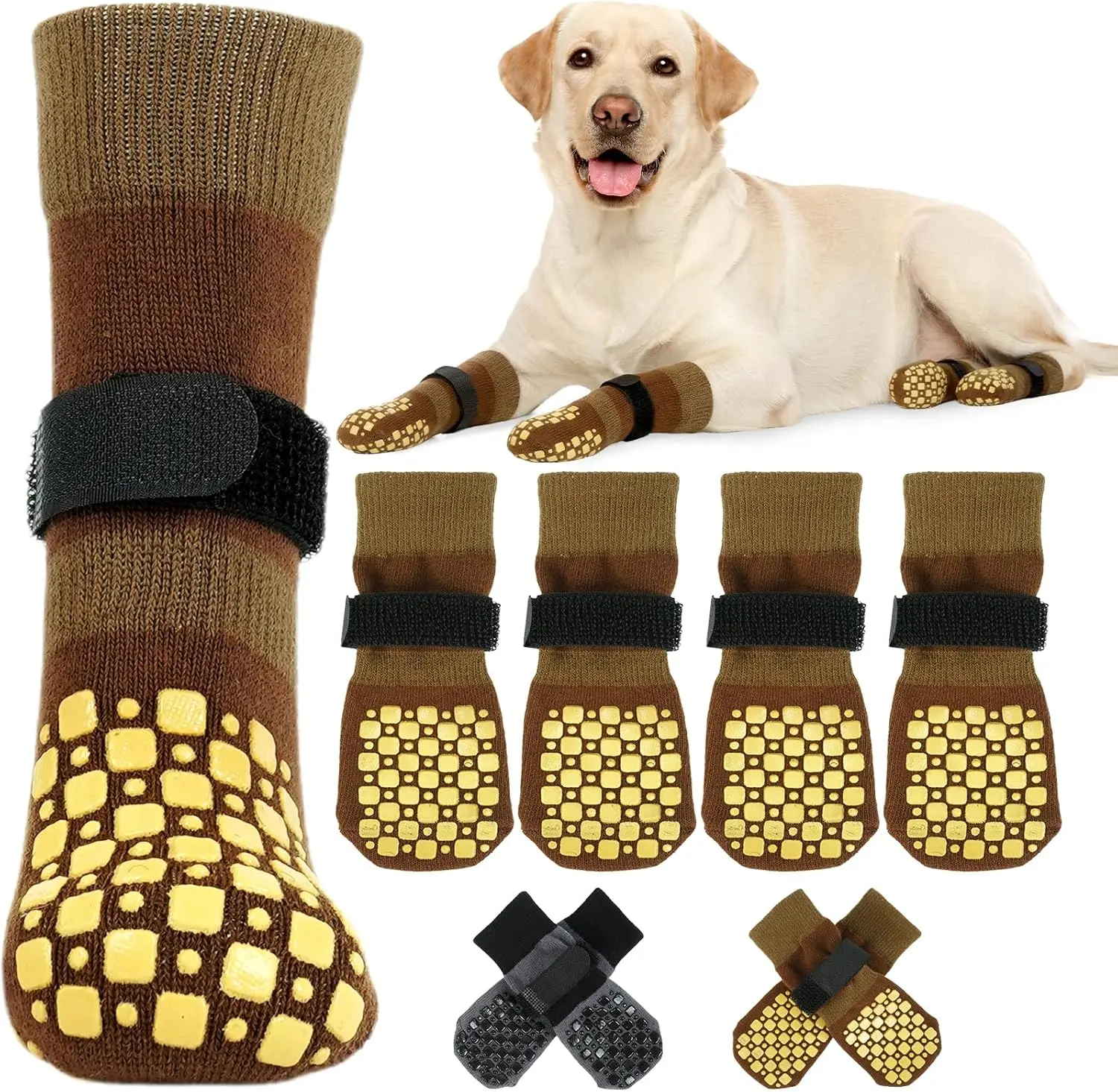 Kuoser Dog Socks with Grippers to Prevent Licking Paws, 4 Pcs Non Slip Dog Booties Paw Protector for Hardwood Floors, Double Sides Dogs Grippy Socks for Small Medium Large Senior Dogs