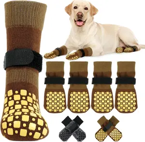 Kuoser Dog Socks with Grippers to Prevent Licking Paws, 4 Pcs Non Slip Dog Booties Paw Protector for Hardwood Floors, Double Sides Dogs Grippy Socks for Small Medium Large Senior Dogs