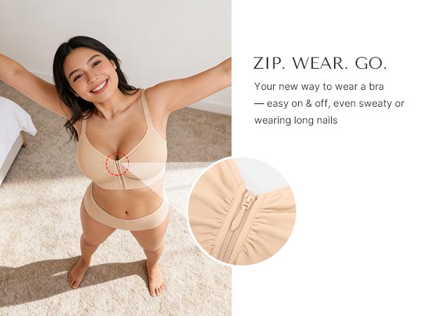 SHAPELLX Bare Essentials Skin Flow Front-Zipper Wireless Bra SHAPELLX Bare Essentials Skin Flow Front-Zipper Wireless Bra
