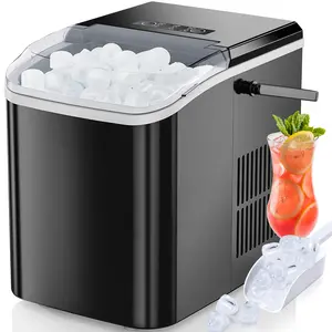 Ice Maker Countertop with Handle, 26.5lbs/24Hrs, 9 Ice Cubes Ready in 6 Mins, Easy-Cleaning Portable