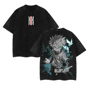 Killua Zoldyck T-Shirt Hunter x Hunter Graphic Anime Tee Oversized Acid Washed Soft Cotton Shirt Anime Streetwear Casual Menswear Unisex Summer Clothing Gift for Anime Fans