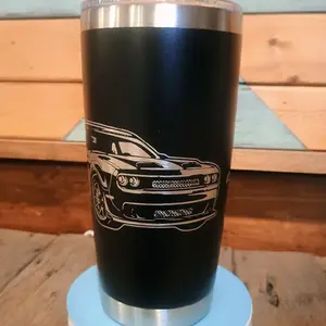 20-30oz Challenger Tumbler with Lid - Reusable Stainless Steel, Car Graphic Laser Engraving, Portable, Perfect for Daily Hydration - Washable, Stylish, Mug, Drinkware, Bottled, Plastic, Cup