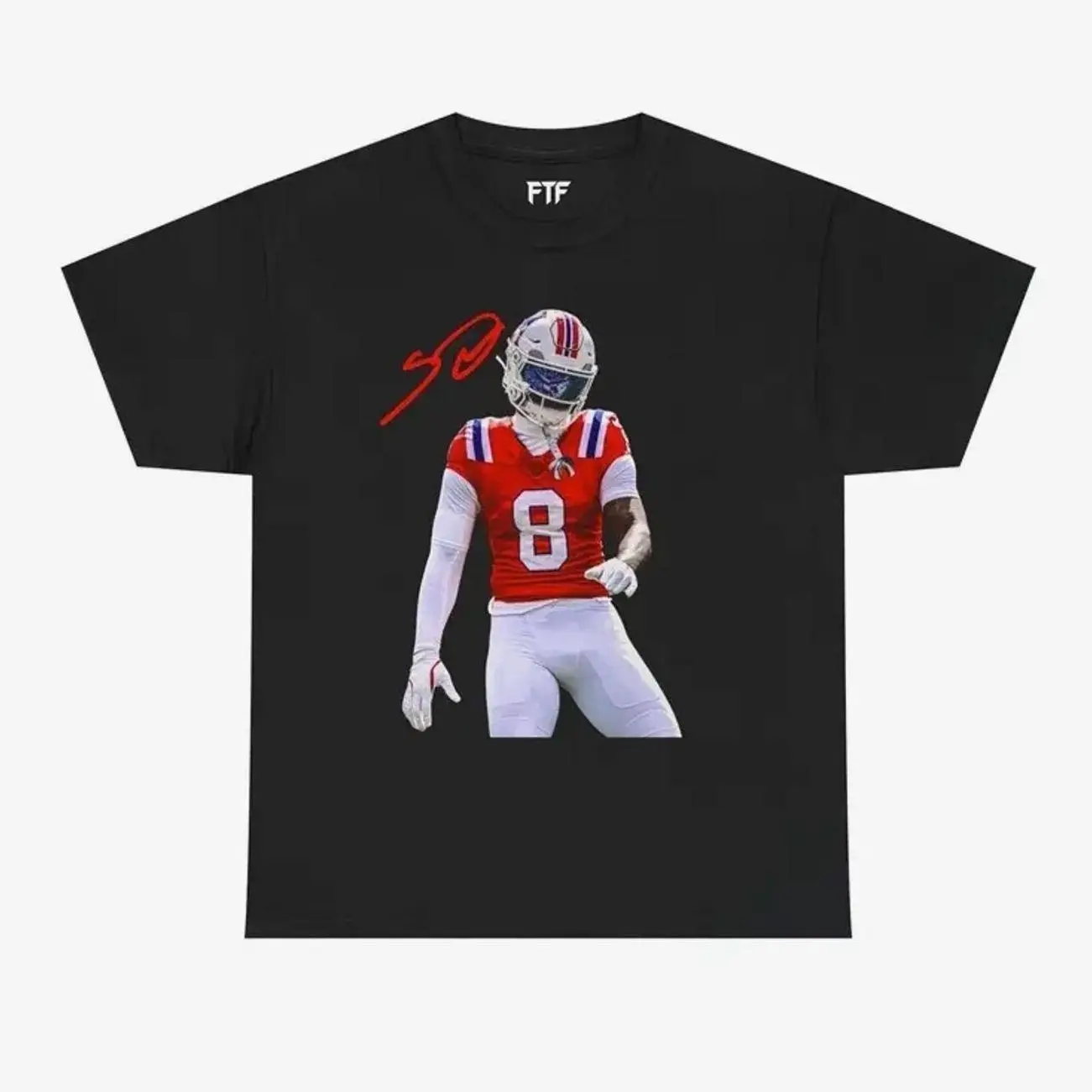 Stefon Diggs "Signature" Tee Javon Baker #   8 New England Patriots Graphic Tee |     Vintage NFL Football Oversized T-Shirt, Game Day Fan Merch, Retro Player Signature Streetwear 4E4 GM8