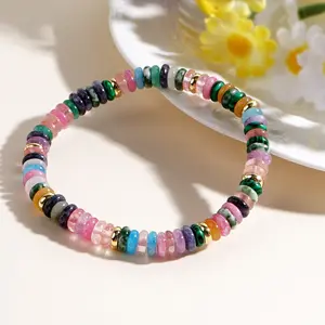 Women's Band Sports Wristband - Elastic Multicolor Stackable Beaded Bracelet with Fashion Abacus Beads & Semi-Precious Stones, Multicolor Stackable Bracelets, Beaded Bracelets