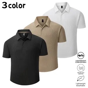 Men’s lightweight, breathable summer polo shirt made from jacquard fabric, short sleeves, suitable for golf and casual business wear; ideal for men’s everyday outdoor activities, available in three colors.