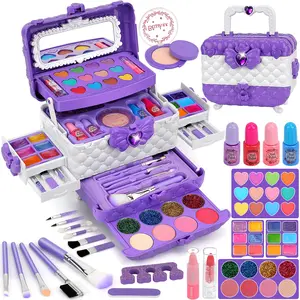 Children's Make-up Set, Portable Role-Play Toy, Pretend Play Set, Kids Vanity, 54 Pieces including compact powder, powder puff, lipstick, eyeshadow, make-up brushes, ideal gift for daughters or Christmas