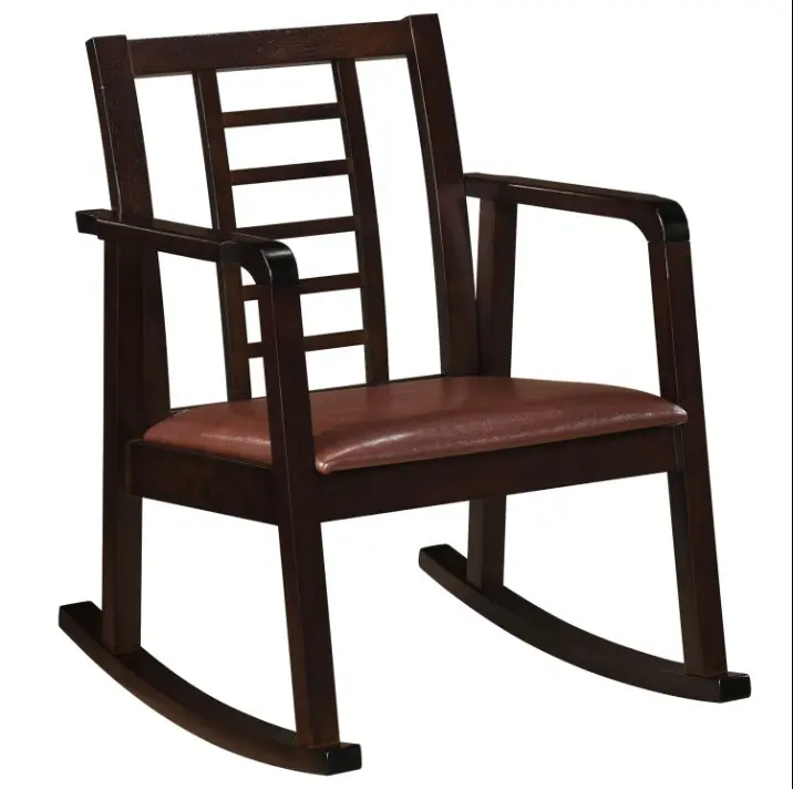 Wooden Rocking Chair with Upholstered Seat and Ladder Back for Living Room