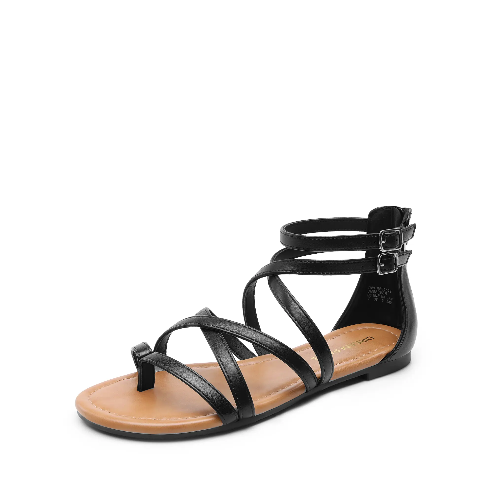 Dream Pairs Women's Sandals, Fashionable Casual Strappy Gladiator Flats with an Adjustable Buckle Strap and Back Zipper for Summer, Flat Sandal Shoes, Fashionable Casual Sandals
