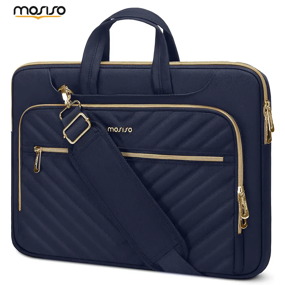 Quilted Synthetic Polyester Fit Laptop Briefcase - 13-13.3in/MacBook Pro 14 Shoulder Bag, Back to School Haul Campus Life Minimalist Messenger Bag with Scratchshield Liner, Adjustable Strap, Double Zipper, Pens Stay Sorted for Business Travel