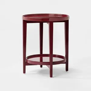 Accent Table Wood Round Lacquer Finish Dark Red (KD) - Threshold designed with Studio McGee