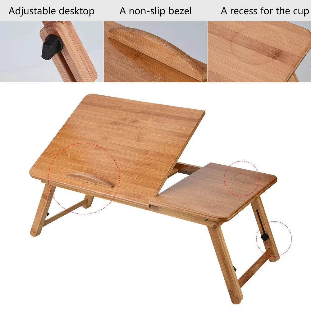 Portable Foldable Wooden Bamboo Laptop Table Sofa Bed Office Laptop Stand Adjustable