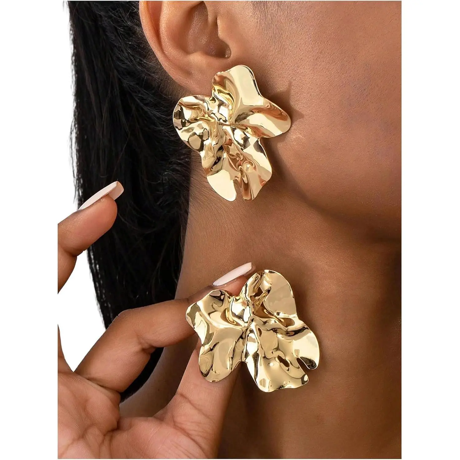 Large geometric gold liquid metal earrings Large geometric gold liquid metal earrings