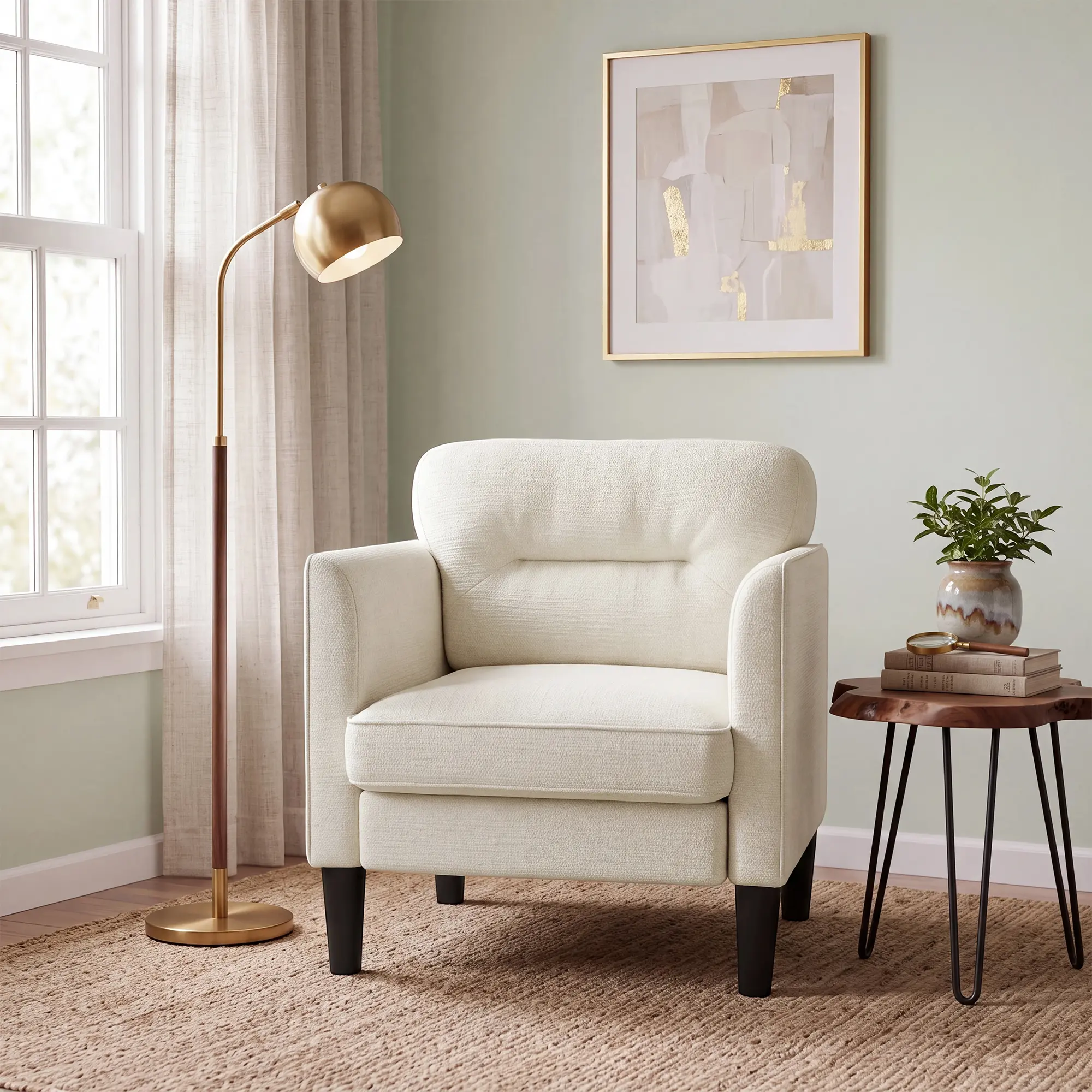 Chenille High‑Arm Armchair, 25.2" Wide Accent Chairs for Living Room & Bedroom Modern Lounge Chair, Upholstered Mid‑Century Reading Chair, Comfy Living Room Chair, Single Sofa Chair