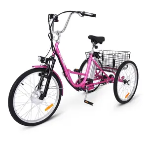 GARVEE Electric Tricycle for Adults - 7 Speeds Folding Electric Trike with 26 Inch Wheels, 3 Wheel Motorized Bicycle, 36V 10Ah Removable Battery, Large Basket, 330 lbs Capacity, 250W Motor, Pink