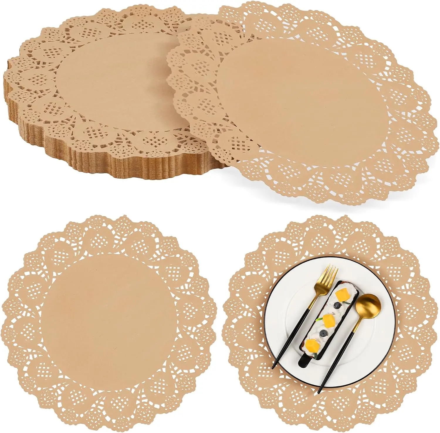 100-Piece Aesthetic Circular Disposable Paper Table Mats Bulk Pack, 13.5in Lace-Edged, for Home Kitchen, Wedding Use