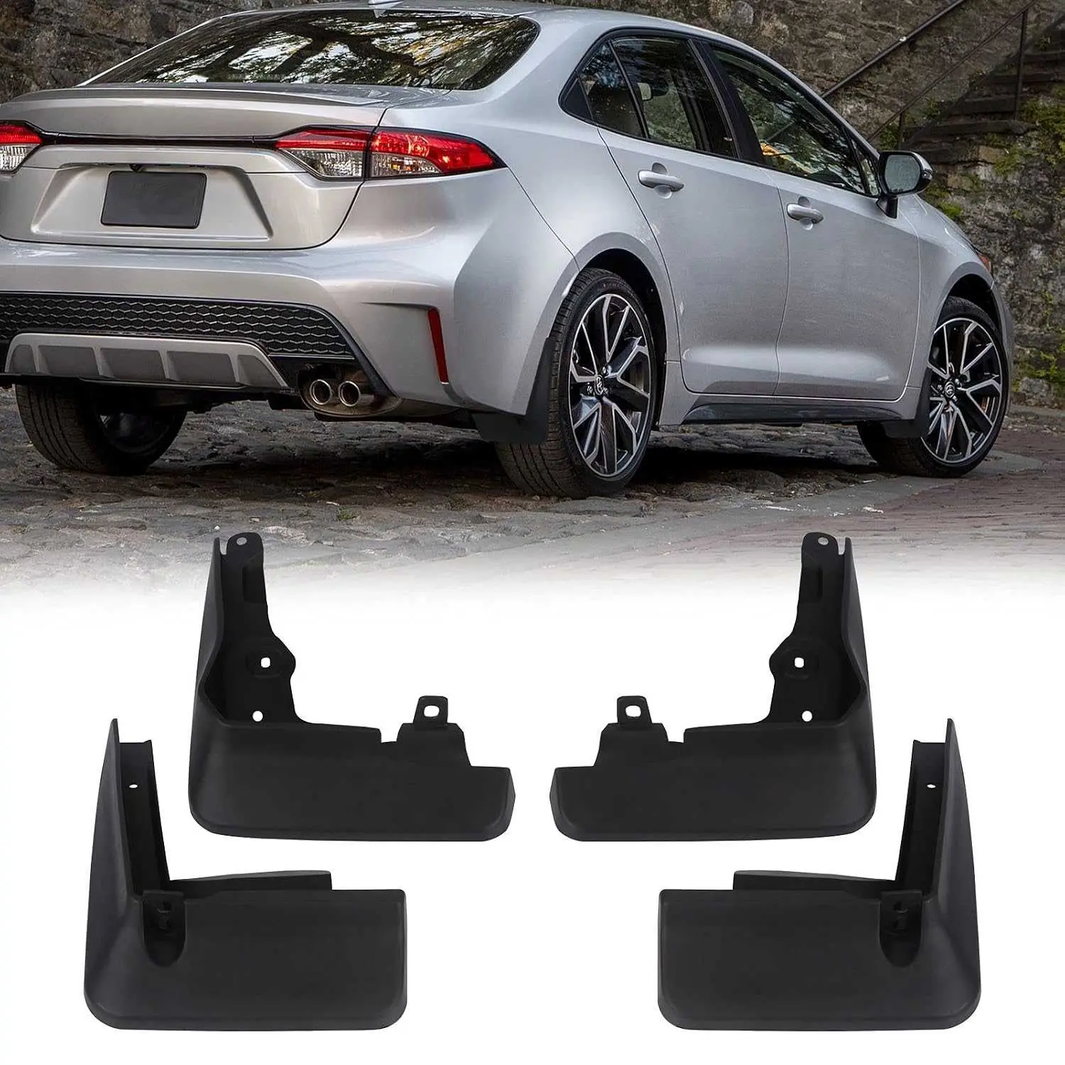 4-Piece Splash Guard Full Set for Toyota Corolla Sedan 2020-2025, Front & Rear Black PP Fender Flaps with TPE Hardware, OE Standards, IATF16949 Certified, All-Weather, Easy Install Complete Accessory Kit, OEM Look, Complete Paint Protection, Vehicle Speci