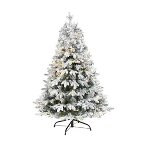 Nearly Natural 4 Ft. Flocked Christmas Tree w/100 Clear LED