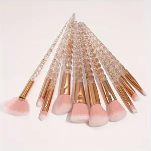 10 Pcs/set Premium Makeup Brush Suit, Crystal Spiral Handle, Face Foundation Powder Blending Blush Concealer Eyeshadow Cosmetic Brush for Cream, Liquid and Eye Brush