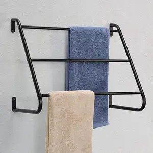 Bathroom Towel Bar, Metal Towel Rack Wall Mounted, 3-Tier Sturdy Tower Holder Bar Space Saving Towel Racks for Bathroom Black