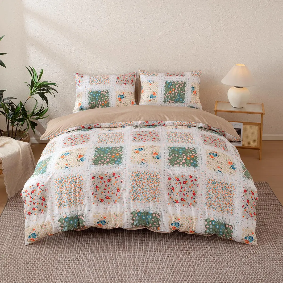 Floral Patchwork Quilted Bedding Set, 1 Count Quilt Cover & 2 Counts Pillowcase without Filler, Soft Lightweight Bedding Set for Bedroom, Bed Sets