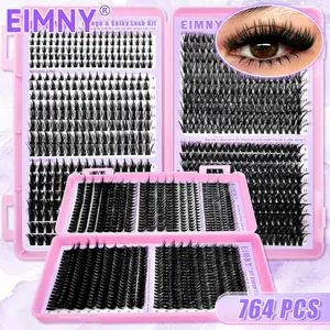 764 Pcs DIY Lash Extension Kit, 8mm-16mm D Curl, 5mm-7mm Bottom Lashes, Natural Wispy Lightweight False Eyelashes, Includes Accessories