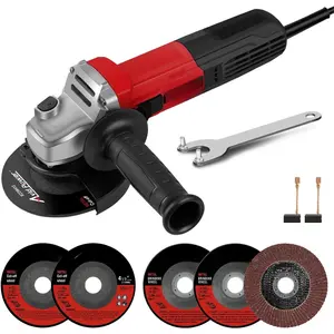 Angle  7.5-Amp 4-1/2 inch Electric   Tools with Grinding Wheels,  Wheels, Flap Disc and Auxiliary Handle for , Grinding, Polishing & Rust Removal - Dark Red