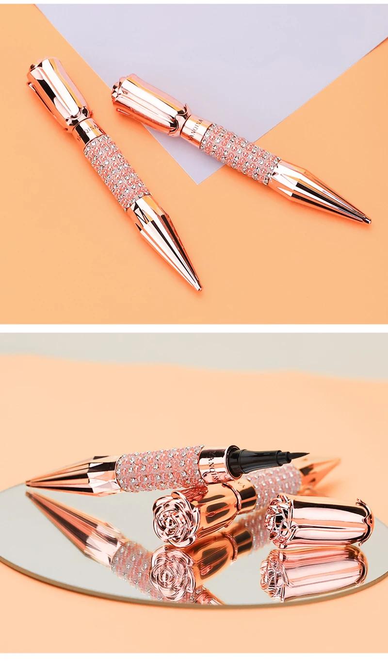 Luxury Rose Rhinestone Liquid Eyeliner Long Lasting Waterproof Smudge Proof Black Eye Liner Pen for Daily Eye Makeup Looks