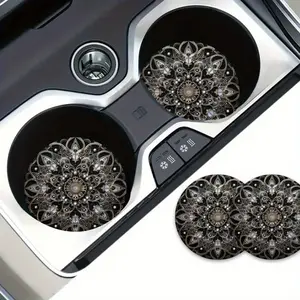 2pcs Set Gorgeous Mandala for Lotus Car Coasters- Artist Designed Drink Coasters, Perfect for Christmas, Parties, Housewarmings& More