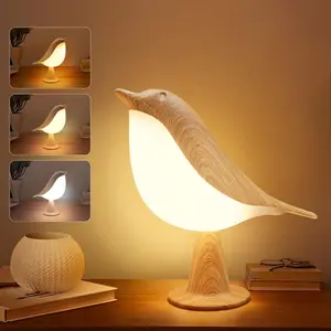 Dimmable Touch Bird Table Lamp, Dimmable Bedroom Lamps, Wireless 3 Color Temperature Sensing LED Night Light Charging Bedside Lamp Long Press Stepless Dimming Alarm Clock Shape, Suitable for Desk Bedroom Living Room, Holiday Christmas Gift