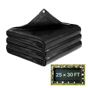 【Summervibes】VEVOR 25 x 30 ft Pond Liner, 14 Mil Thickness, 3-Layer Reinforced PE Fish Koi Pond Liner for Outdoor Ponds, with Hemmed Edge and 4 Metal Buttonholes, for Water Garden, Waterfall, and Fountains, Black
