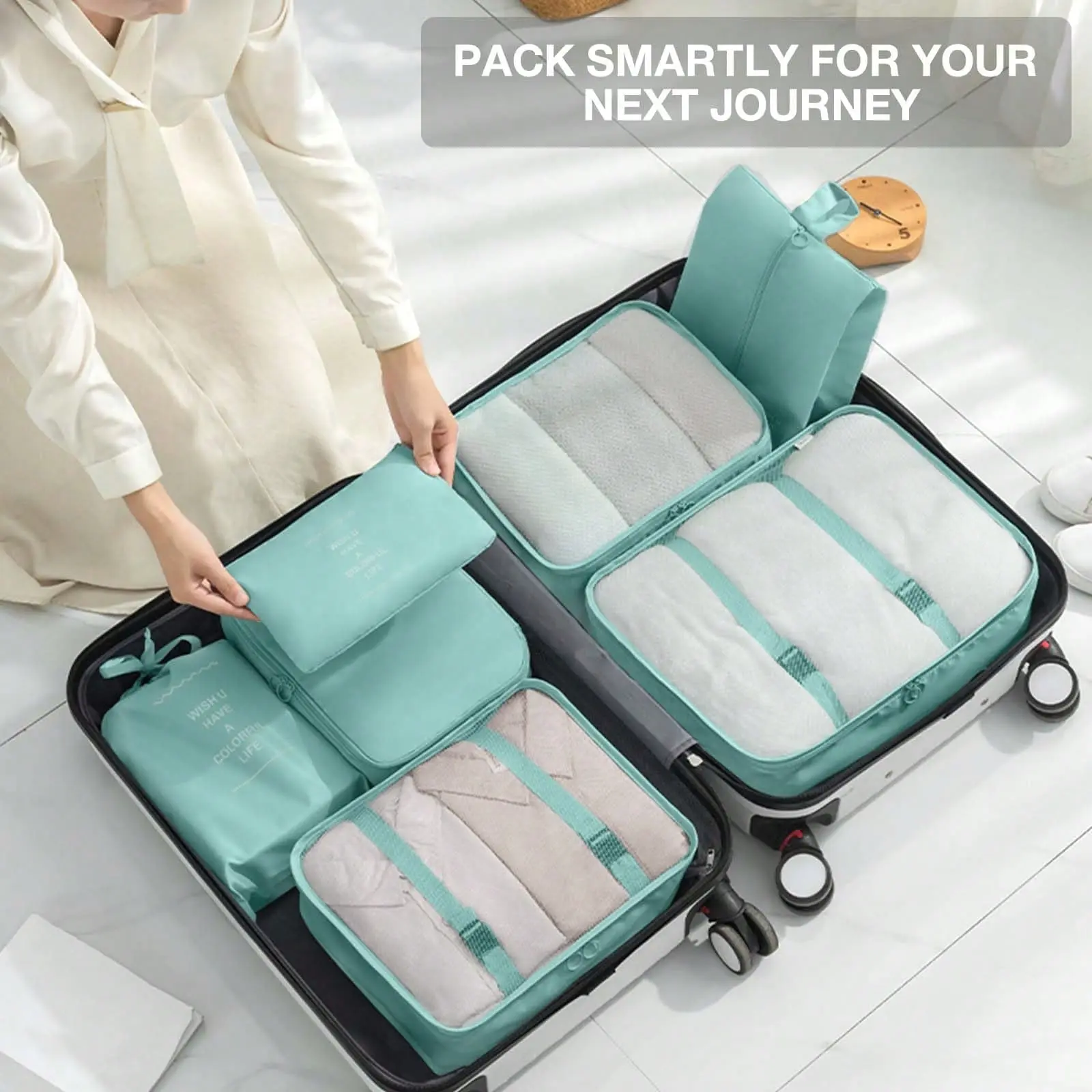 7PCS Packing Cubes Carry-On Set - Travel Containers, Classified Clothes Organizers, Assorted Sizes Luggage Storage Bags, Home Essentials Laundry Bag, Carry-On Set Travel Organizers