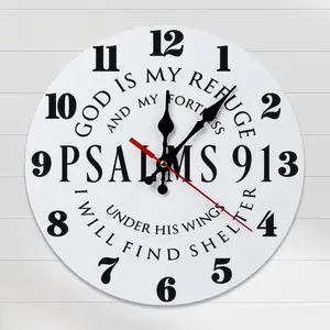10 Inch Christian Wall Clock, "God Is My Refuge" Psalm 91 Silent Non-Ticking Clock, Religious Inspirational Scripture Decorative Wall Art for Living Room, Bedroom & Church